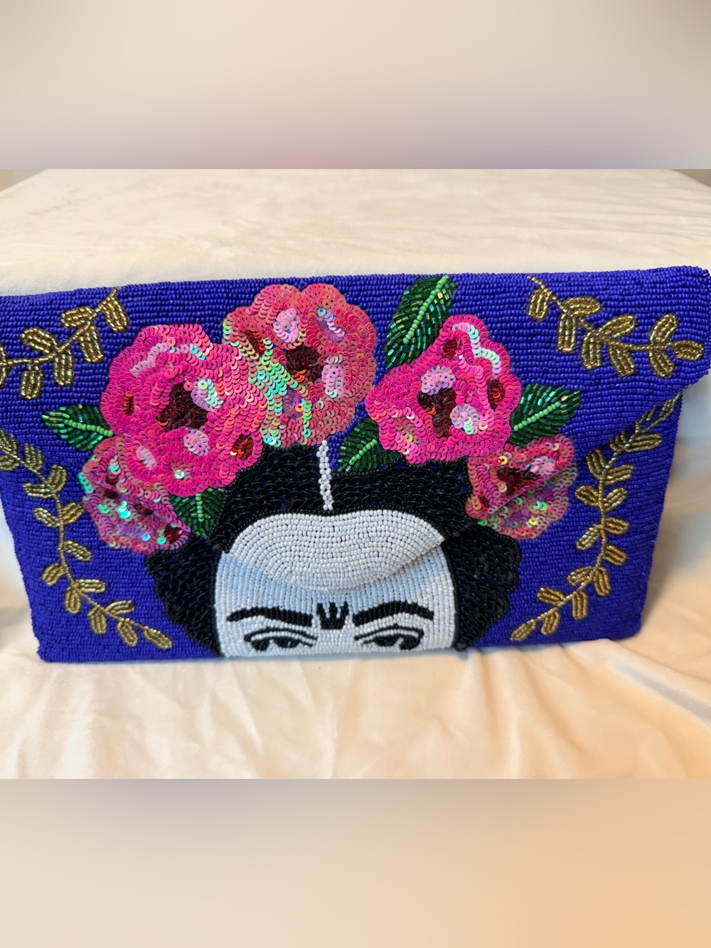 Ricki Designs of California   Freida Statement Clutch - Blue with Pink Flower